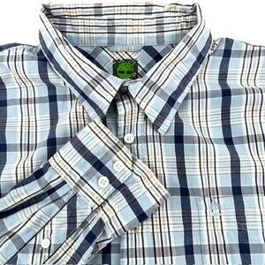 Vintage Timberland Men’s Button Down Shirt Plaid XL Blue White Long Sleeve